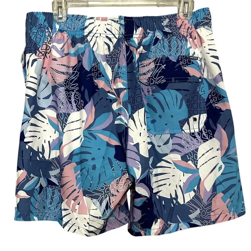 Vintage Swim Mens Multi Color Leaf Print Drawstring Quick Dry Swim Trunks XL NWT